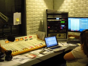 A DJ hard at work in the studio.