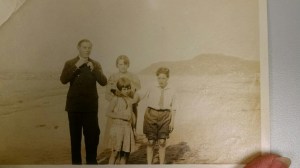 Emilio de Jauregui, left, and Stella de Jauregui, back, and their children Emilio Ricardo , right, and little Stella, center. Thought to be a beach in San Sebastian